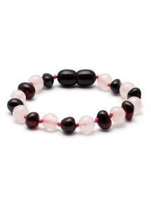 Amber Amber Kids Bracelet with gemstones 16,5 cm - rose quartz/cherry