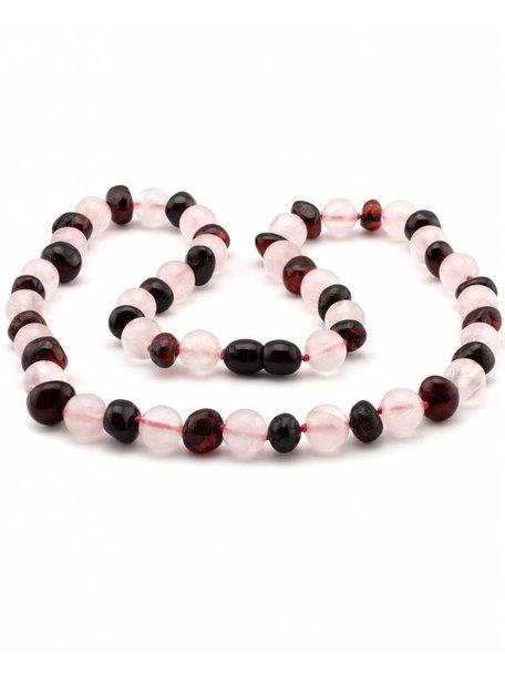 Amber Amber Kids Necklace with Gemstones 38 cm -  Rose Quartz/Cherry