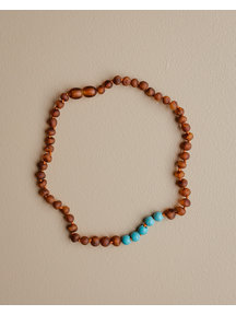 Amber Amber Kids Necklace with Gemstones 38cm - turquoise/cognac raw