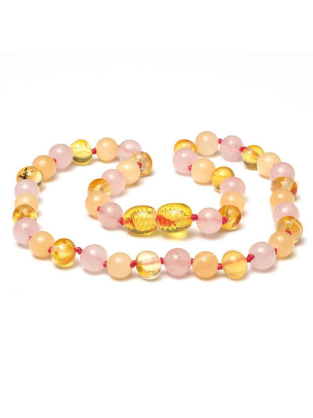 Amber Amber Kids Necklace with Gemstones 38 cm - Jade/Rose Quartz