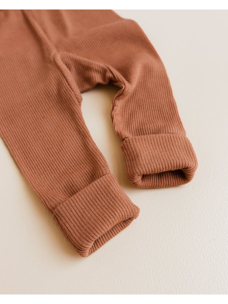 Unaduna Baby pants tiny rib wool 2 in 1 feet - sienna clay