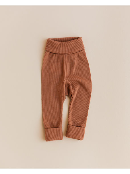 Unaduna Baby pants tiny rib wool 2 in 1 feet - sienna clay