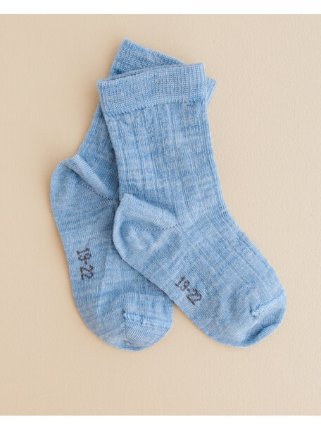 Joha Woolen rib socks kids - light blue