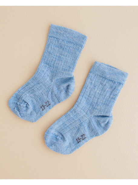 Joha Woolen rib socks kids - light blue