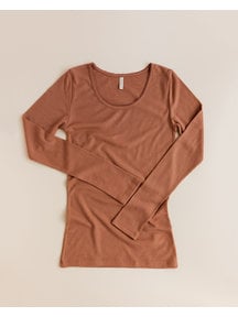 Unaduna Women's shirt long sleeves tiny rib wool - sienna clay