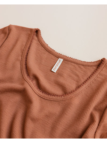 Unaduna Women's shirt long sleeves tiny rib wool - sienna clay