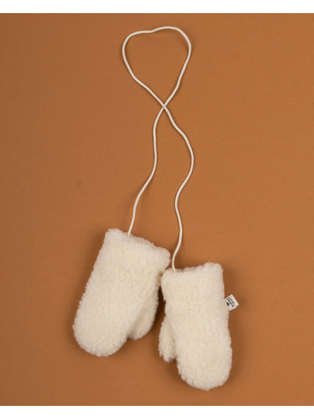 Alwero Mittens wool with strap - natural