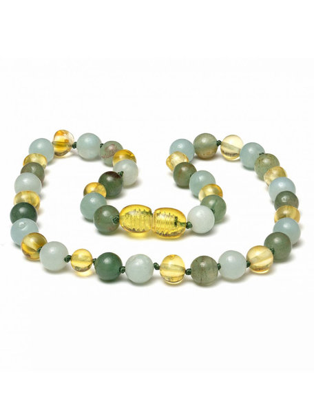 Amber Amber Kids Necklace with Gemstones 38 cm - Amazonite/Aventurine