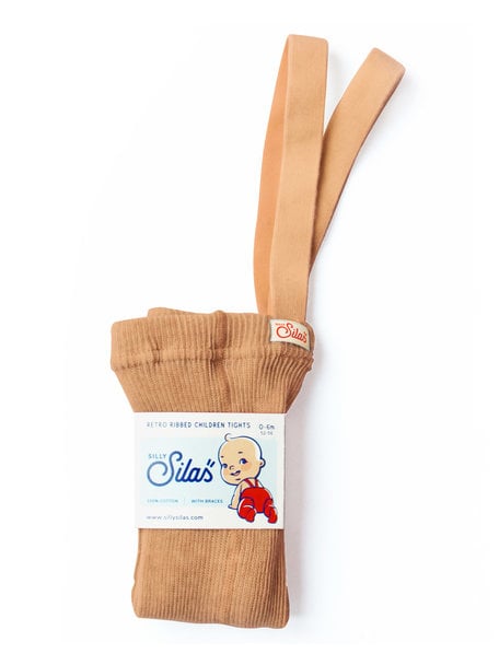 Silly Silas Retro Ribbed Tights with Braces - Light Brown