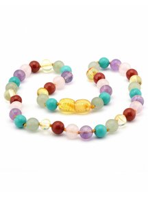 Amber Baby Necklace with Gemstones 32 cm - Multi Colour