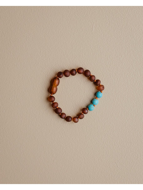 Amber Amber Baby Bracelet with gemstones 14cm - Turquoise/cognac raw