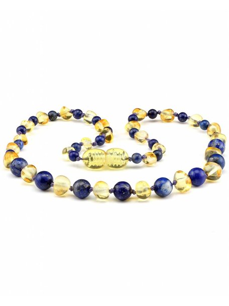 Amber Amber Baby Necklace with Gemstones 32 cm - Lapis Lazuli/Lemon