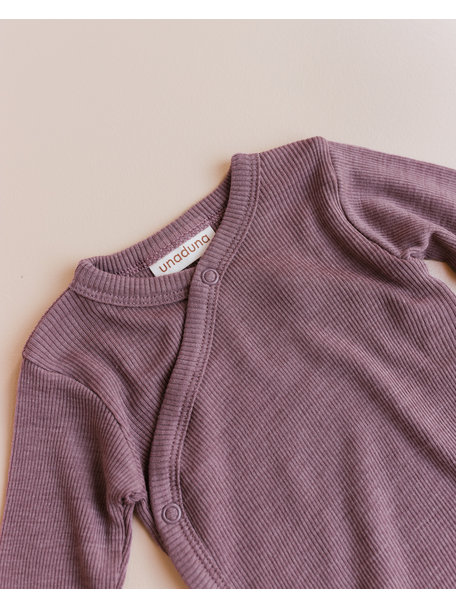 Unaduna Wrap around cardigan tiny rib wool/silk - mauvewood