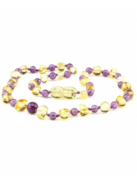 Amber Amber Baby Necklace with Gemstones 32 cm - Amethist/Lemon