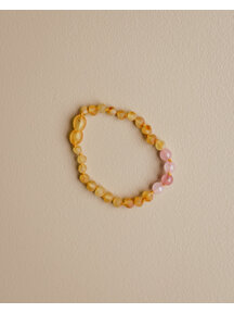 Amber Amber Kids Bracelet with gemstones 17 cm - rosequartz/honey  raw