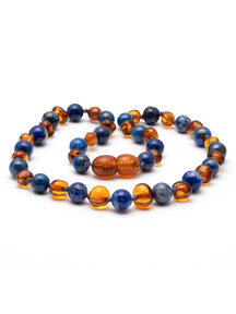 Amber Amber Kids Necklace with Gemstones 38cm - lapis lazuli/cognac