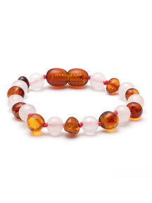 Amber Amber Kids Bracelet with gemstones 16,5 cm - rose quartz/cognac