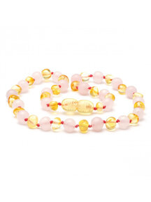 Amber Amber Kids Necklace with Gemstones 38cm -  rose quartz/honey