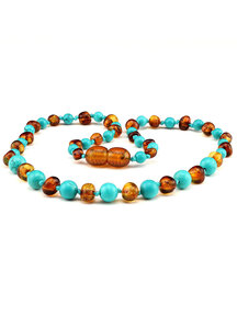 Amber Amber Kids Necklace with Gemstones 38cm - turquoise/cognac