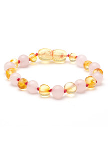 Amber Amber Kids Bracelet with gemstones 16,5 cm - rose quartz/honey