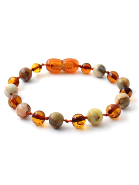 Amber Amber Baby Bracelet with Gemstones 14 cm - Agate/Cognac