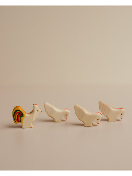 Handmade Rooster with three chickens - 4 pcs