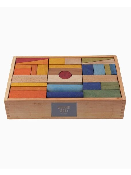 Wooden Story Rainbow Blocks in Tray - 63 pieces