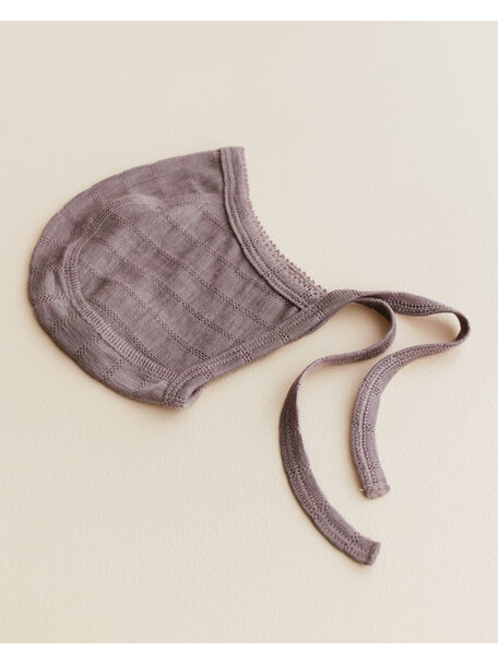 Unaduna Baby bonnet striped ajour wool/silk - heather melange