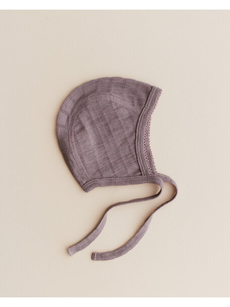 Unaduna Baby bonnet striped ajour wool/silk - heather melange