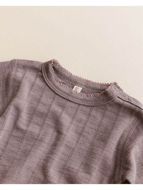 Unaduna Body longsleeves striped ajour wool/silk - heather melange