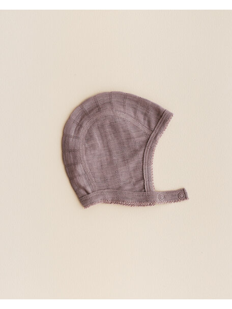 Unaduna Bonnet with press stud striped ajour wool/silk - heather melange