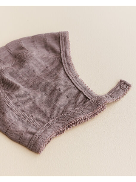 Unaduna Bonnet with press stud striped ajour wool/silk - heather melange