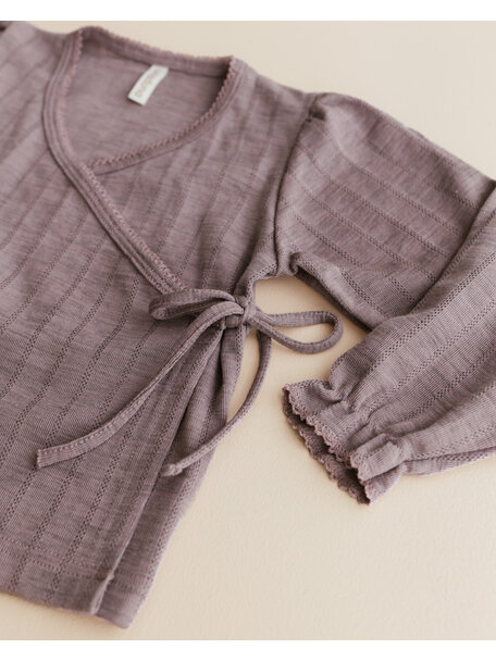 Unaduna Girls' blouse striped ajour wool/silk - heather
