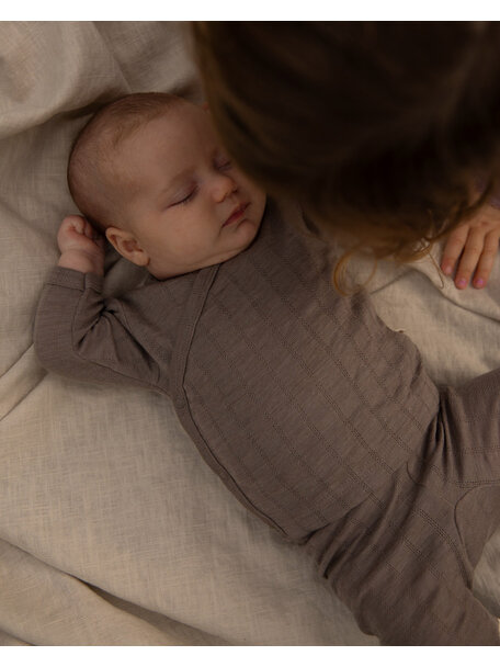 Unaduna Baby wrap-around shirt striped ajour wool/silk - hazel