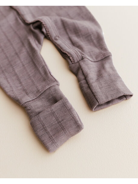 Unaduna Onesie striped ajour 2 in 1 feet wool/silk - heather