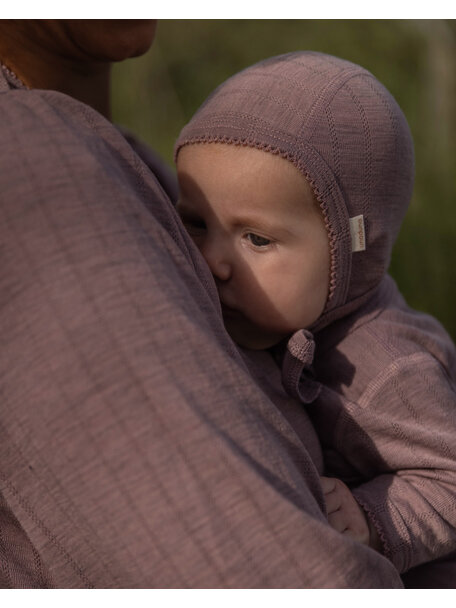 Unaduna Baby bonnet striped ajour wool/silk - heather melange