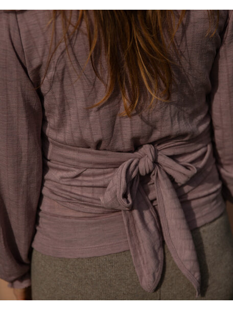 Unaduna Wrap around blouse striped ajour wool/silk - heather melange