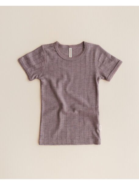 Unaduna Kids Shirt short sleeves striped ajour wool/silk - heather