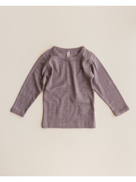 Unaduna Kids shirt longsleeves striped ajour wool/silk - heather