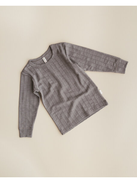 Unaduna Kids shirt longleeves striped ajour wool/silk - hazel