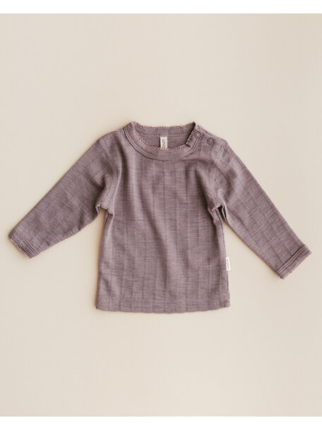 Unaduna Baby shirt longleeves striped ajour wool/silk - heather