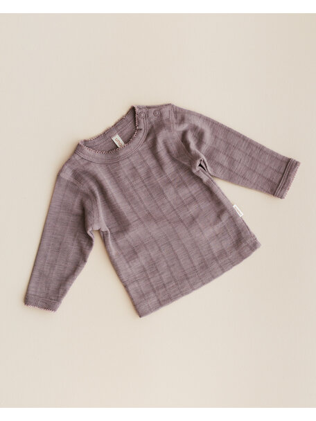 Unaduna Baby shirt longleeves striped ajour wool/silk - heather