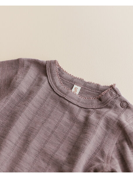 Unaduna Baby shirt longleeves striped ajour wool/silk - heather