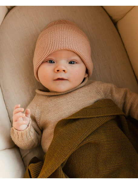 Hvid Beanie Fonzie newborn - rose