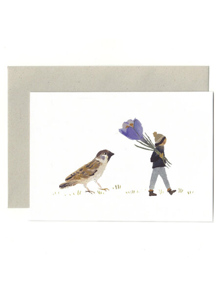 Boeken & Kaarten Gemma Koomen - folded card Sparrow and crocus
