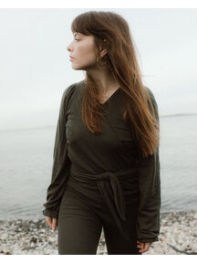Unaduna Wrap around blouse rib wool/silk - wakame