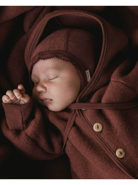 Unaduna Baby bonnet pointelle wool/silk - henna dune