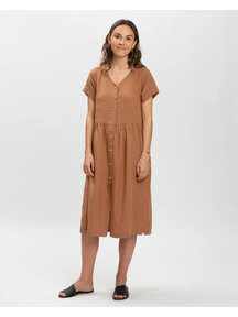 Matona Women's dress linen midi - coffee
