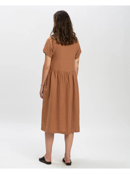 Matona Women's dress linen midi - coffee