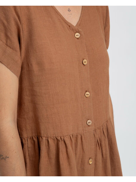 Matona Women's dress linen midi - coffee